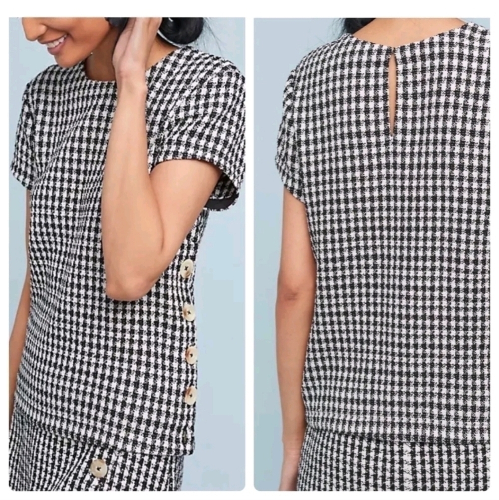 Anthropologie Maeve Black/white Houndstooth Top Boxy Sz 10 Cottagecore Festival